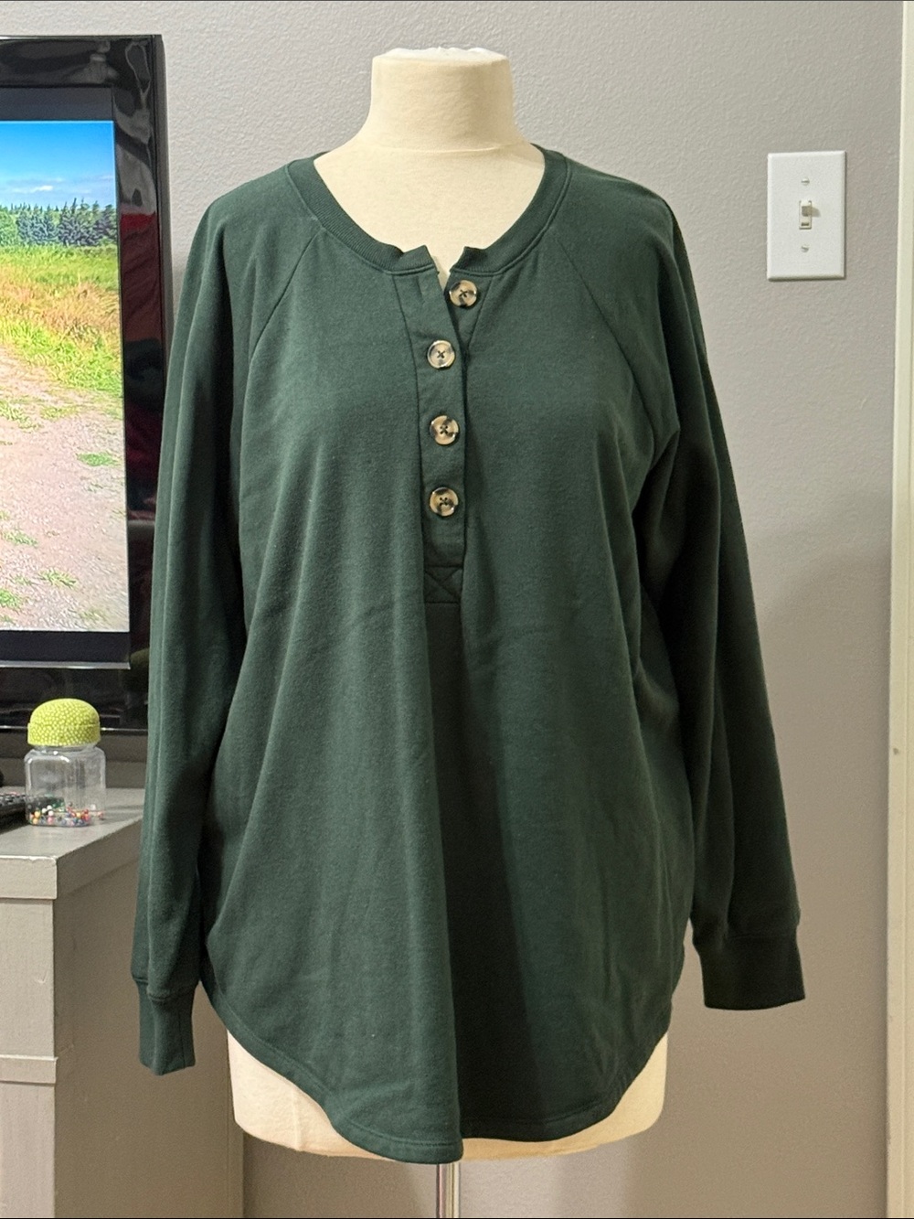 Torrid Green Henley Long Sleeve Top